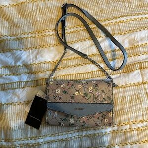 Nine West Tan and Blue Floral Crossbody Purse